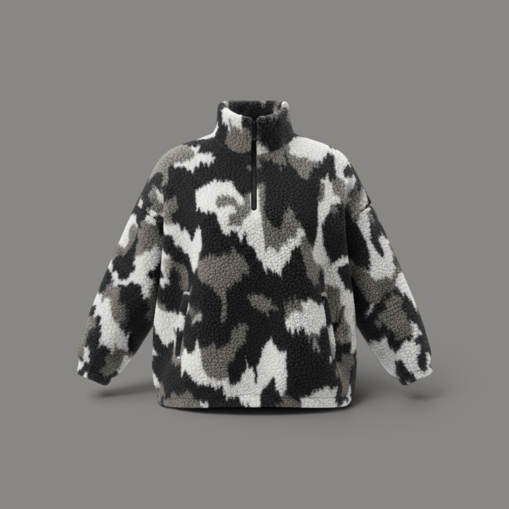 Eddie Bauer Womens XXL Fleece Quarter Zip Pullover Abstract Camo Grey Black
